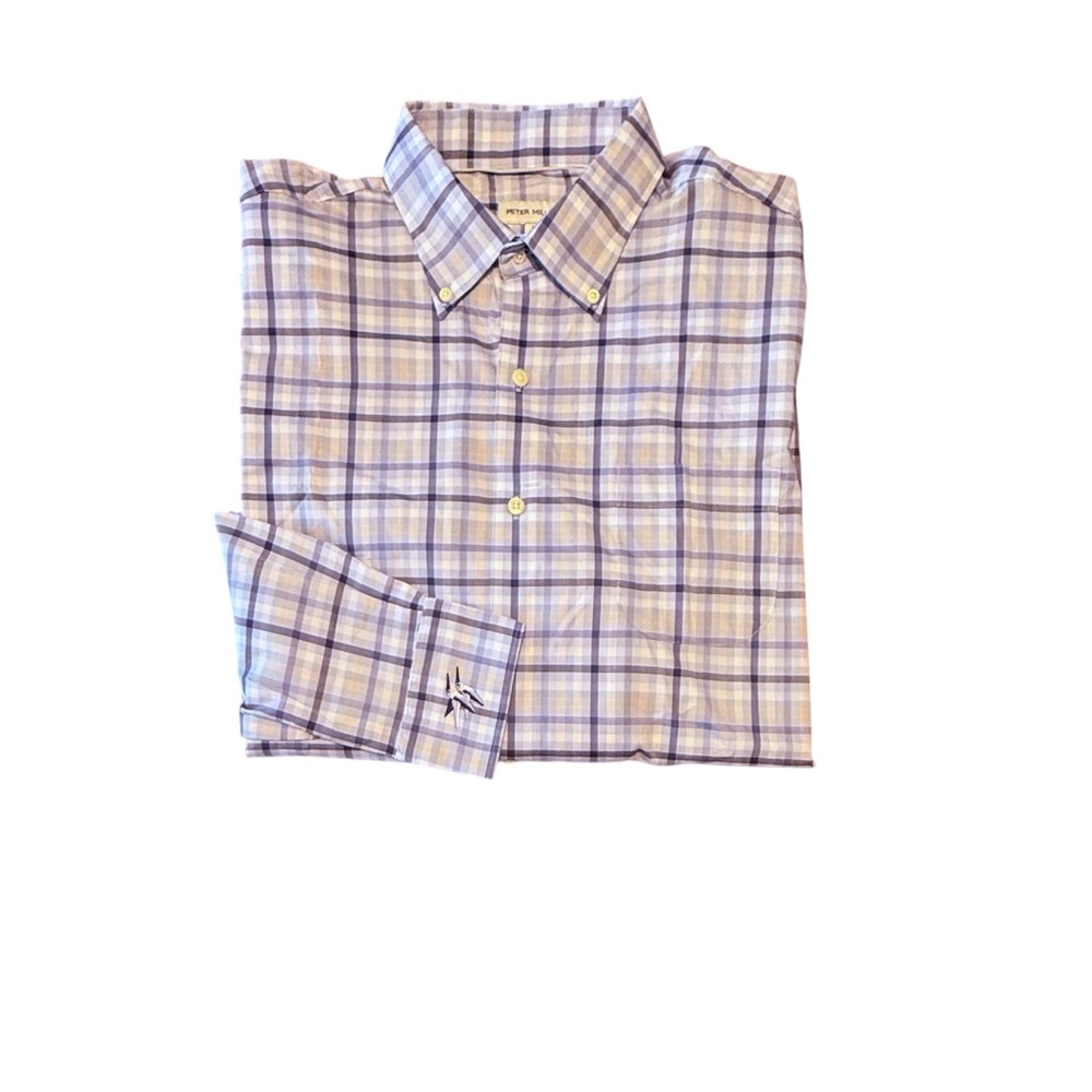 Peter Millar Blue & White Plaid Button-Down Shirt Size Large